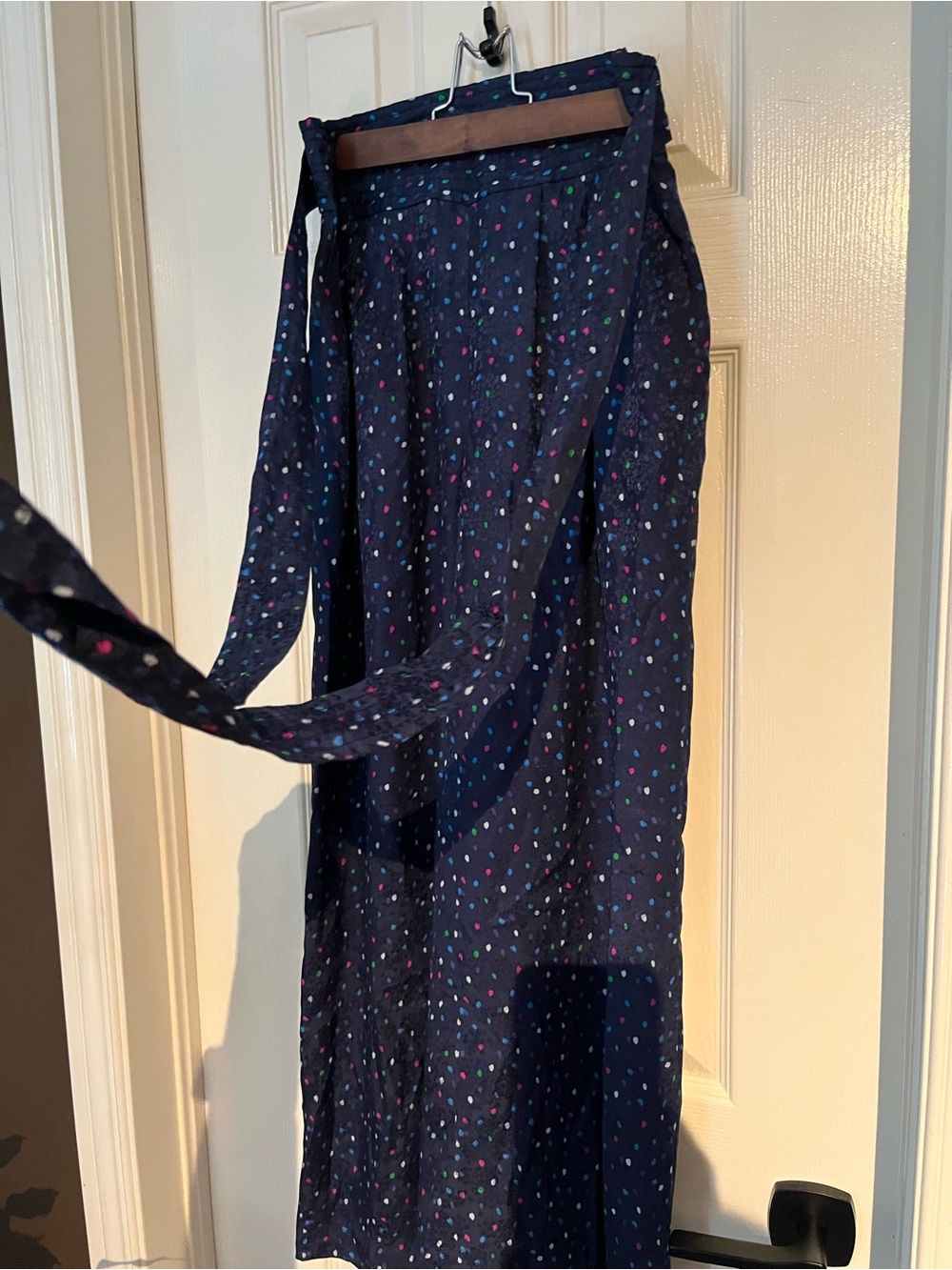 Navy Polka Dot Wide Leg Pants with Tie Waist